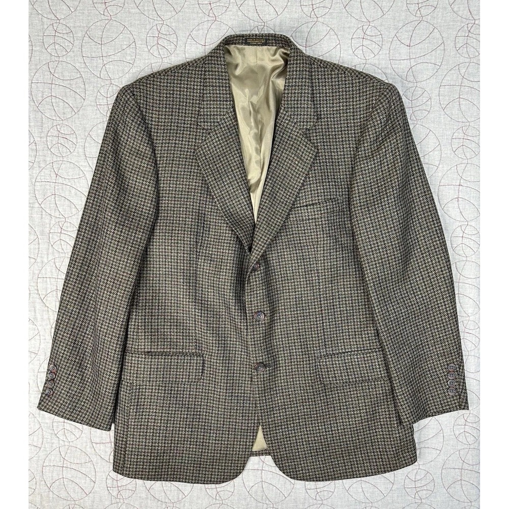 Oscar De La Renta 100% Wool Herringbone Blazer Mens 44‎ R Sport Coat Brown Multi